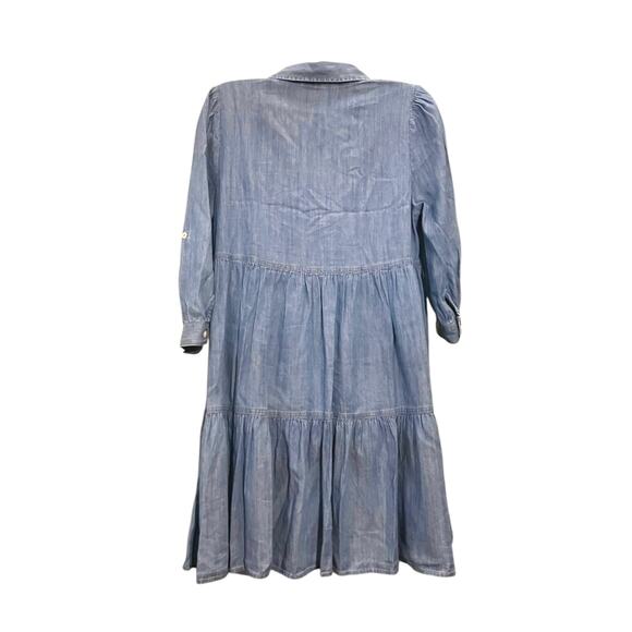 Tommy Hilfiger Womens Chambray Tiered Popover Shirtdress Midi Casual Flowy SZ 10 - Picture 4 of 10